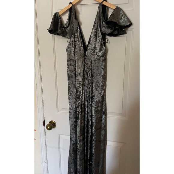 NWT TopShop Cold Shoulder Silver Metallic Foil Maxi Dress Size 2 - Picture 4 of 8